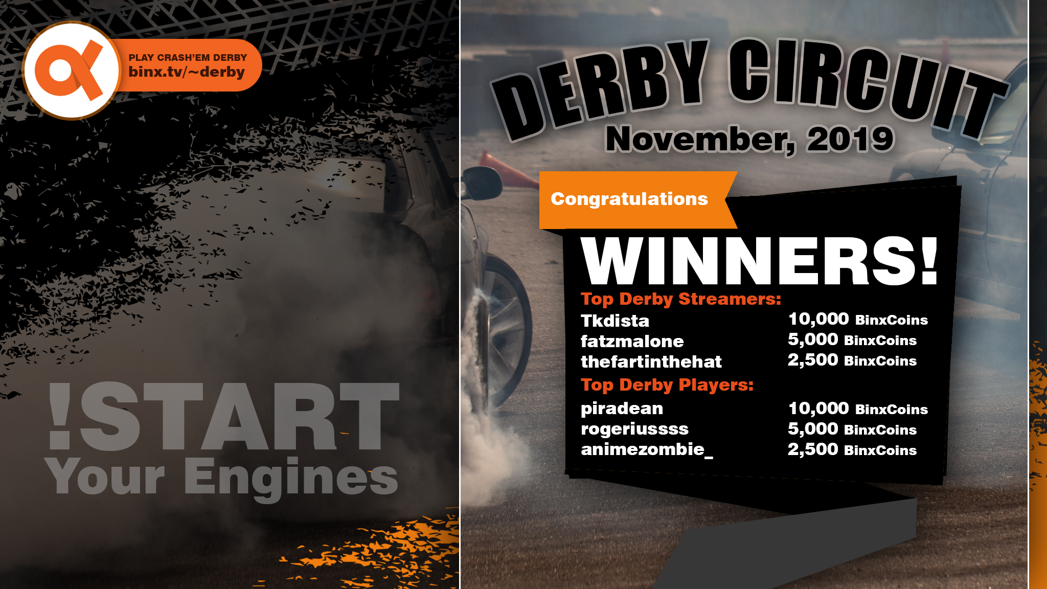 Crash'em Derby Circuit Winners November 2019